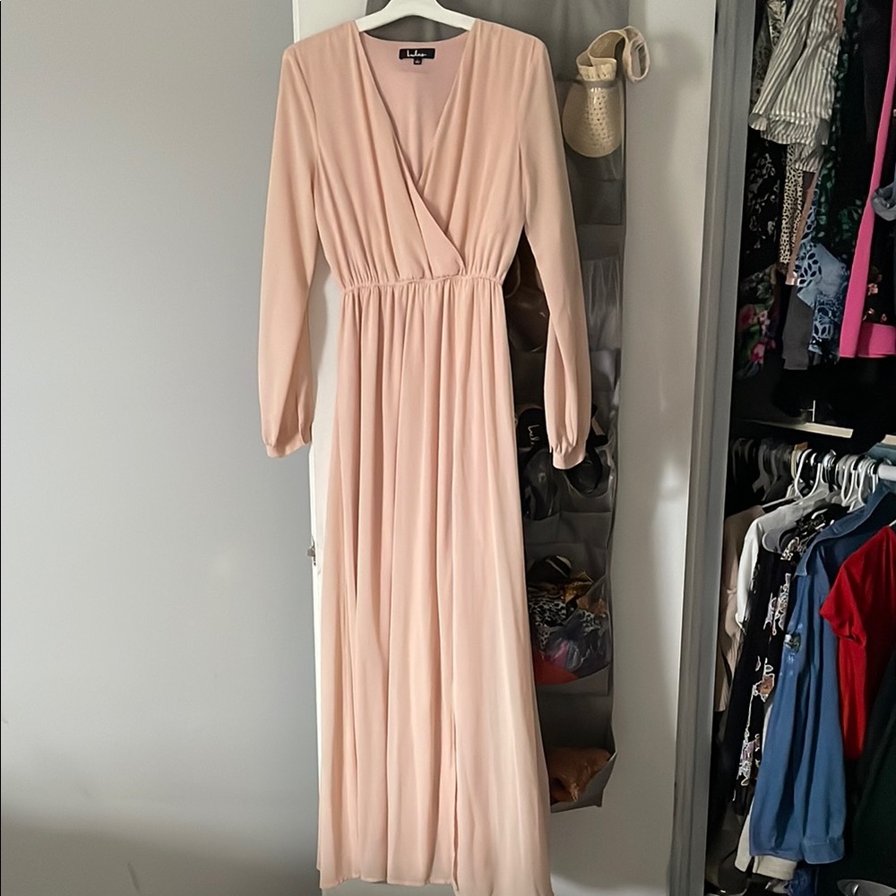 Lulu's blush Pink Long Sleeve V-neck Wrap Gown